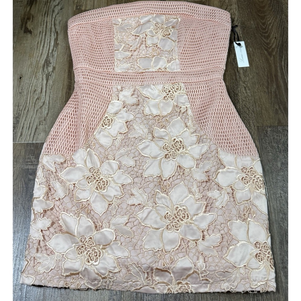 Lovers + Friends Peach/Pink Strapless Floral Lace Overlay Dress Size Medium NWT